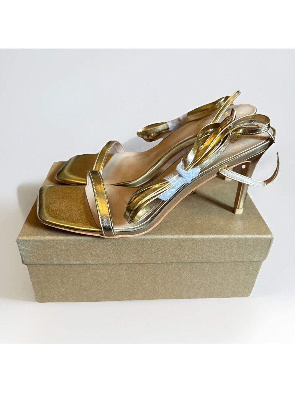 New GenShuo Strappy Lace Up Gladiator Gold Wedding Party Stiletto Heels Size 9